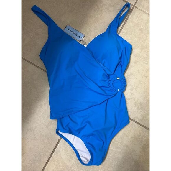 NEW Yonique 1 Pc Swimsuit Tummy Control Wrap Gold Hoop 14W - Picture 1 of 2